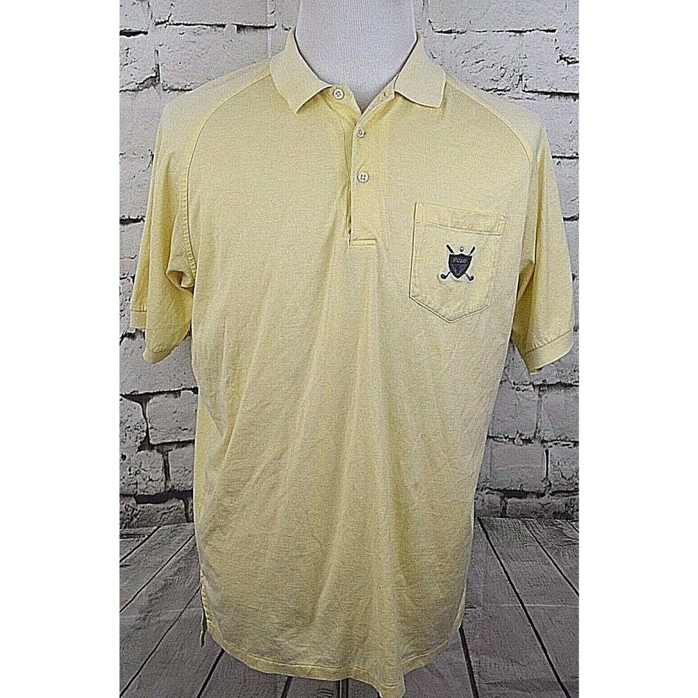 Polo Ralph Lauren Men's Yellow 1 Pocket Logo Front Short Sleeve Shirt Size Large